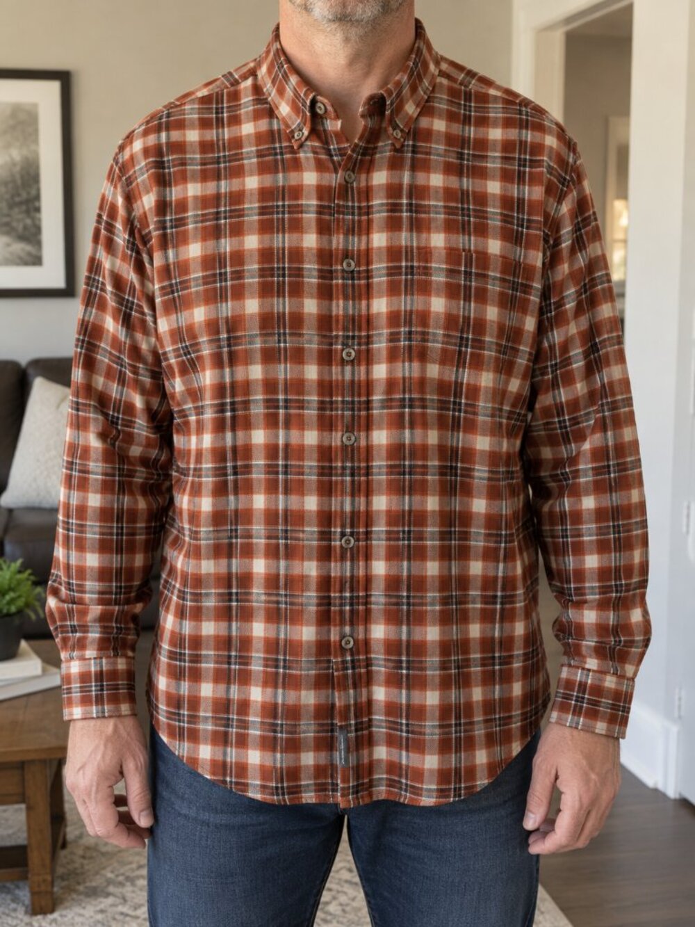 Eddie Bauer Men's 3XLT Orange Plaid Button Down Shirt